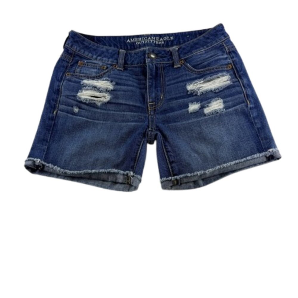 American Eagle Mom Jean Shorts Size 2 Distressed 100% Cotton